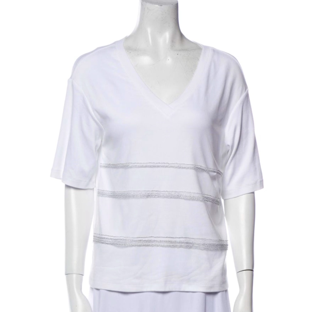 Fabiana Filippi Elegant White V-Neck Women's Top W Monilli Details Xs